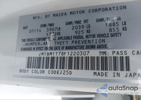 2015 Mazda Mazda3 I Sv from USA, damaged, VIN JM1BM1T78F1220307